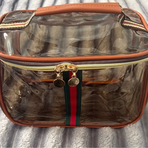 Handbags - NIB Clear Brown With Red & Green Trim Cosmetic Bag